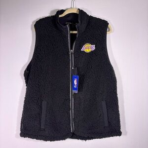 NWT NBA LA Lakers Antigua Women's Black Sherpa Vest Size 2XL